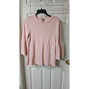 Como Vintage Pink Knit 3/4 Bell Sleeve Pullover Top Size S